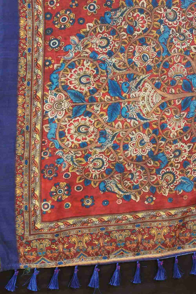 Blue Printed Cotton Blend Saree