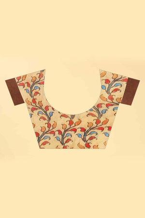 Brown Printed Cotton Blend Saree