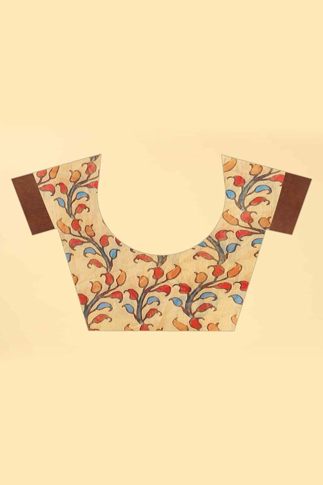 Brown Printed Cotton Blend Saree