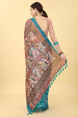 Blue Printed Cotton Blend Saree (SZ-INDIGO-1417)