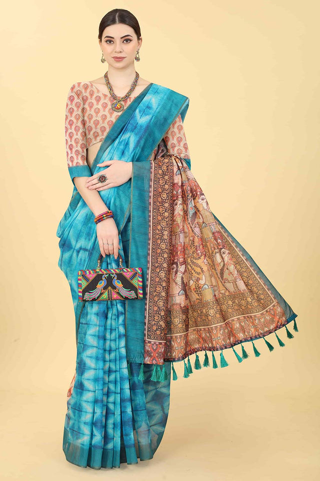 Blue Printed Cotton Blend Saree (SZ-INDIGO-1417)