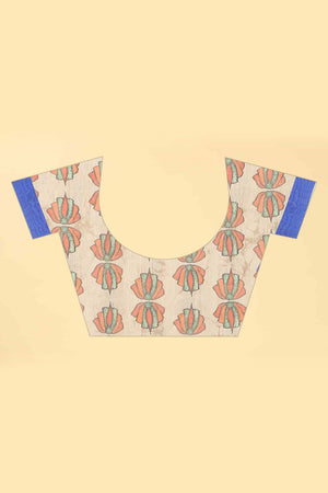 Blue Printed Cotton Blend Saree