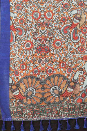 Blue Printed Cotton Blend Saree