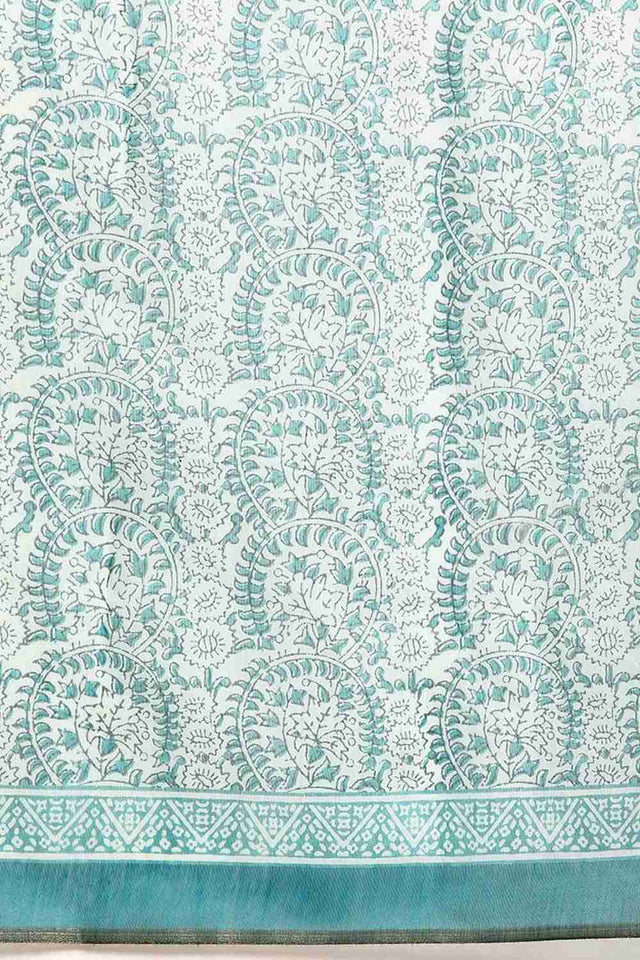 Teal Printed Cotton Blend Saree (SZ-INDIGO-1521)