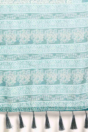 Teal Printed Cotton Blend Saree (SZ-INDIGO-1521)