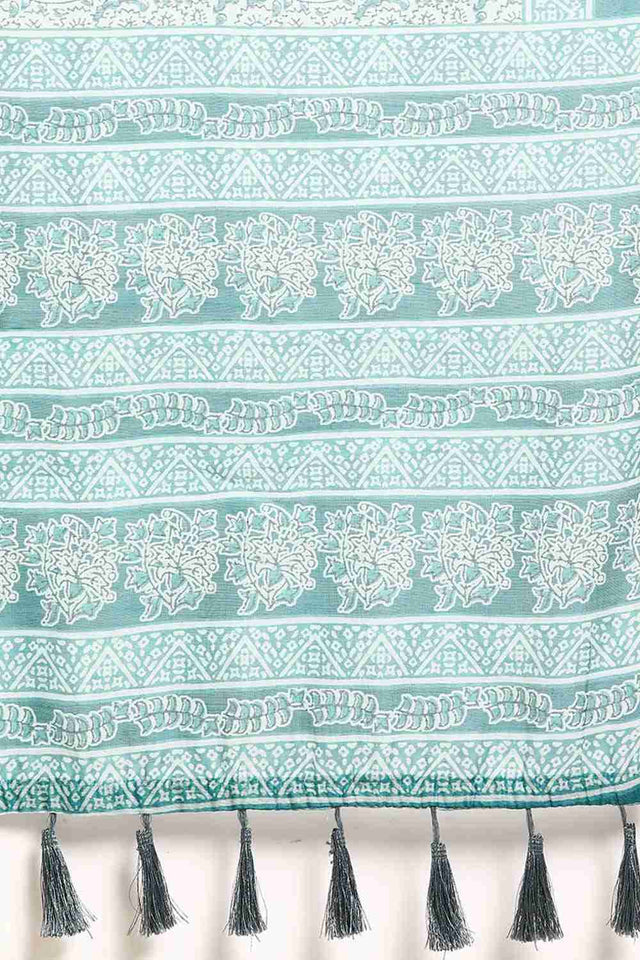 Teal Printed Cotton Blend Saree (SZ-INDIGO-1521)
