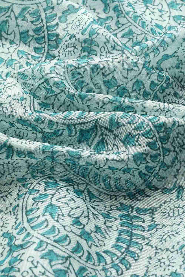 Teal Printed Cotton Blend Saree (SZ-INDIGO-1521)