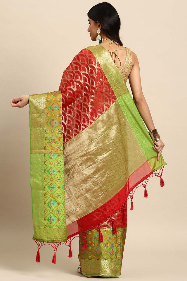Red Woven Silk Blend Saree