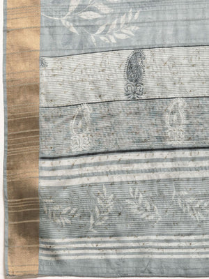Grey Soft Silk Digital Print Saree