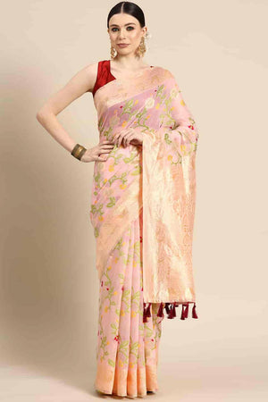 Pink Cotton Woven Design Saree