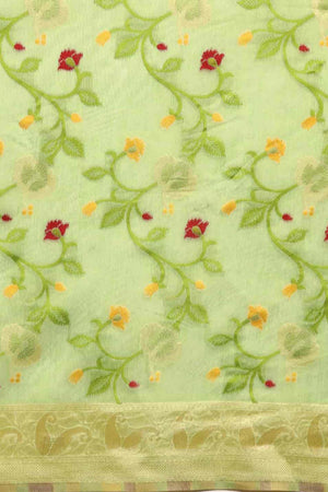 Green Cotton Woven Design Saree