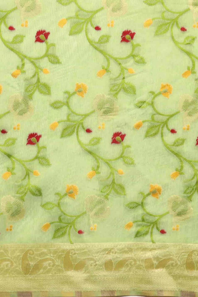 Green Cotton Woven Design Saree