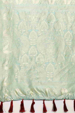 Turquoise Cotton Woven Design Saree