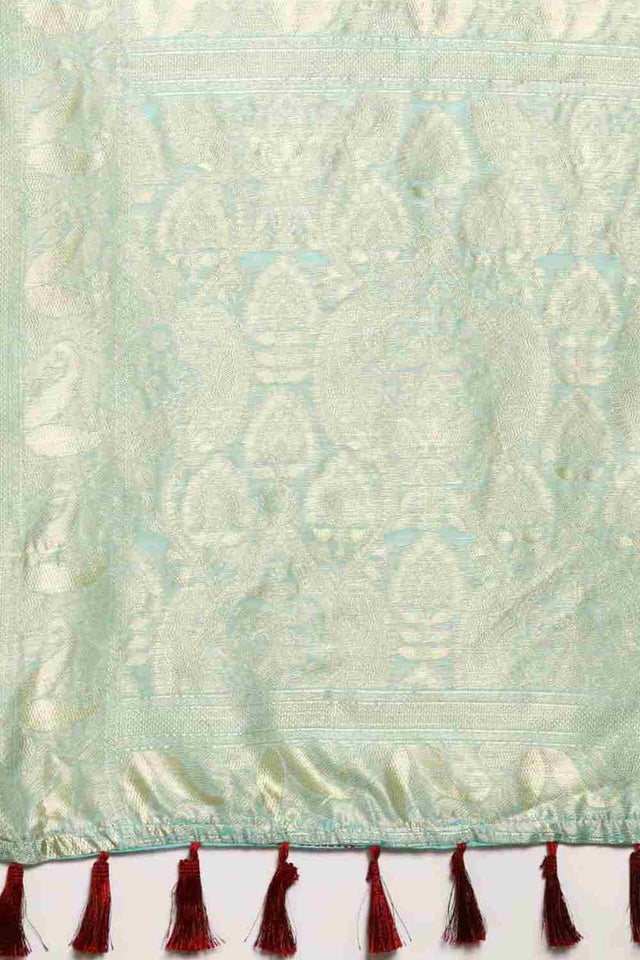 Turquoise Cotton Woven Design Saree