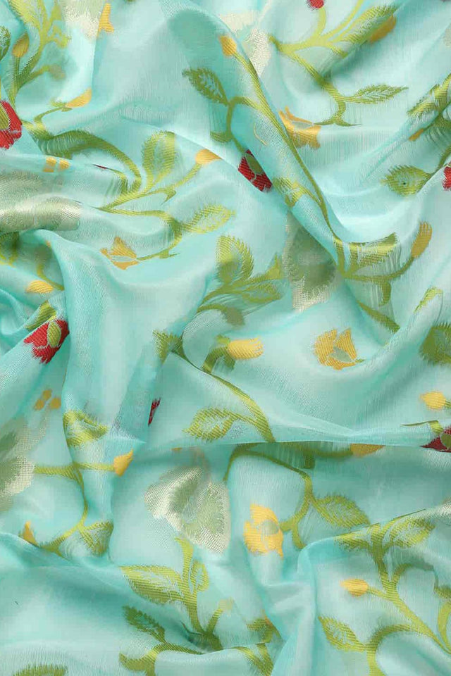 Turquoise Cotton Woven Design Saree