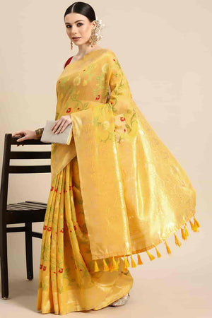 Yellow Cotton Woven Design Saree