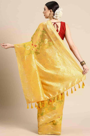 Yellow Cotton Woven Design Saree