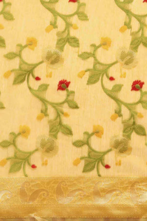 Yellow Cotton Woven Design Saree