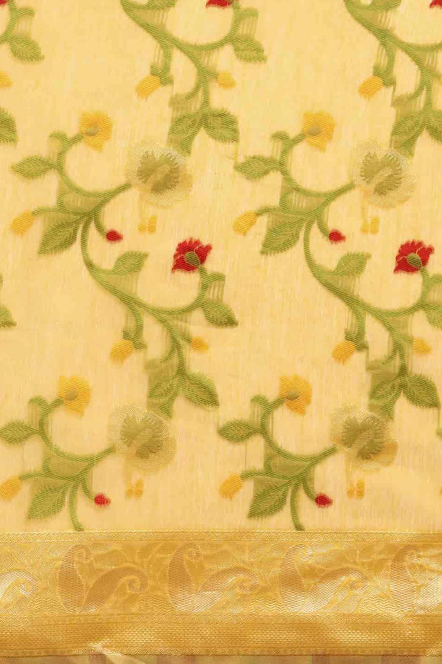 Yellow Cotton Woven Design Saree