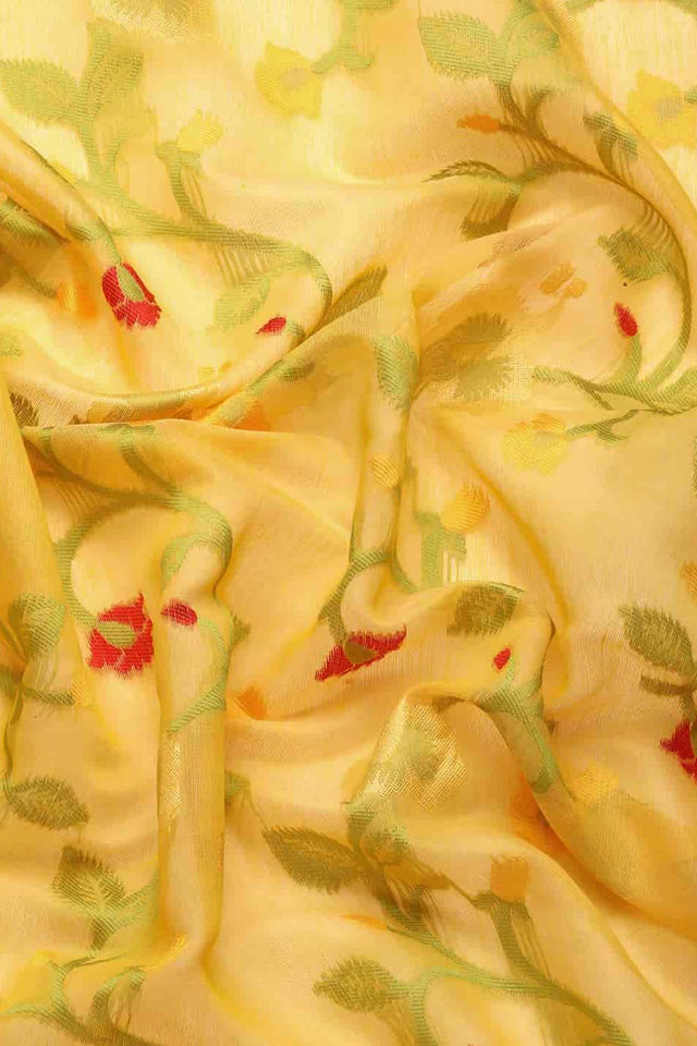 Yellow Cotton Woven Design Saree