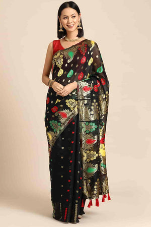 Black Cotton Woven Design Saree