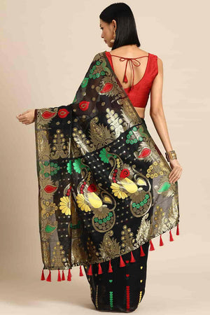 Black Cotton Woven Design Saree