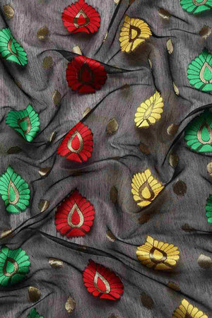 Black Cotton Woven Design Saree