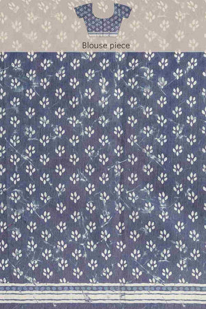 Buy Blue Cotton Block Printed Handloom Saree Saree Online