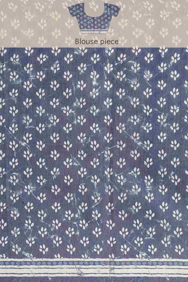 Buy Blue Cotton Block Printed Handloom Saree Saree Online