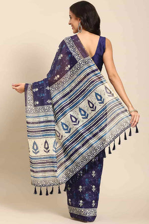 Buy Blue Cotton Block Printed Handloom Saree Saree Online