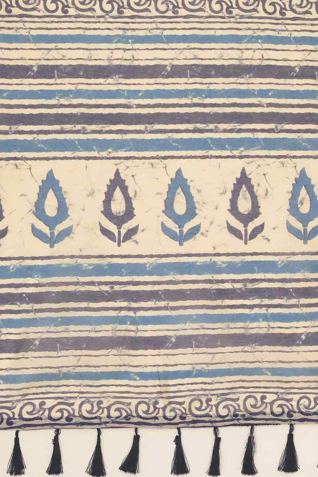 Buy Blue Cotton Block Printed Handloom Saree Saree Online