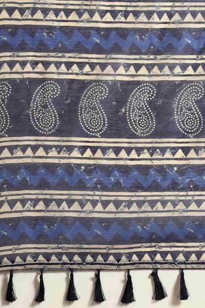 Buy Blue Cotton Block Printed Handloom Saree Saree Online