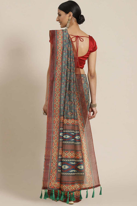 Buy Maroon Cotton Block Printed Handloom Saree Saree Online