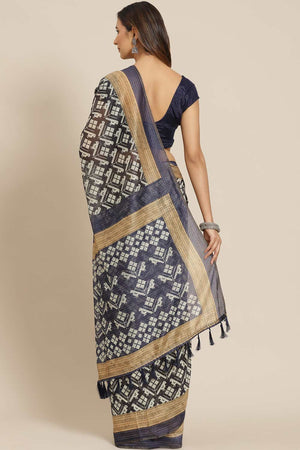 Buy Black Cotton Block Printed Handloom Saree Saree Online