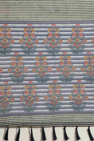 Buy Blue Cotton Block Printed Handloom Saree Saree Online