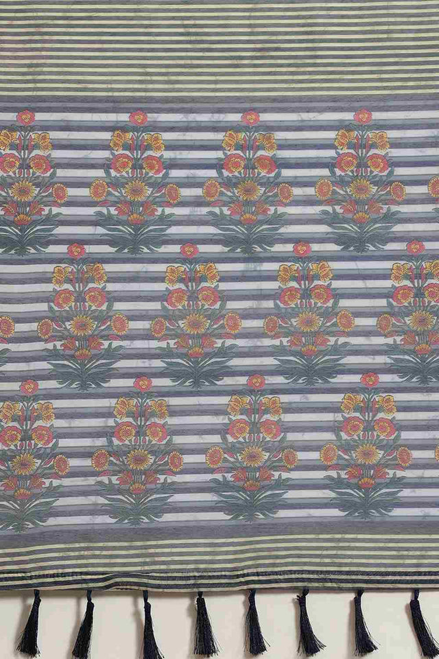 Buy Blue Cotton Block Printed Handloom Saree Saree Online