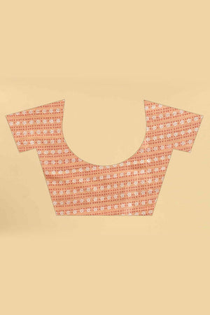 Beige Block Print Pure Cotton Saree