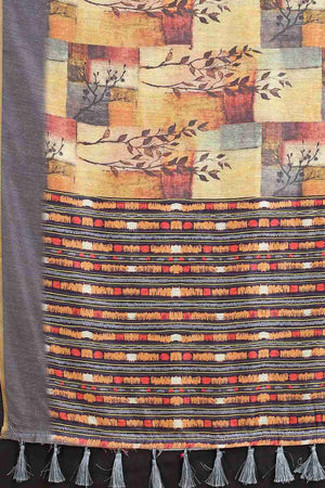 Yellow Block Print Pure Cotton Saree