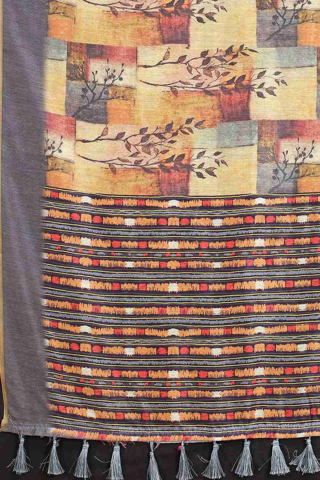 Yellow Block Print Pure Cotton Saree