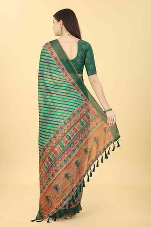 Green Zari Cotton Blend Saree
