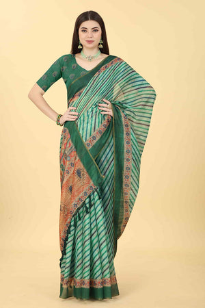 Green Zari Cotton Blend Saree