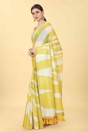 Yellow Zari Cotton Blend Saree