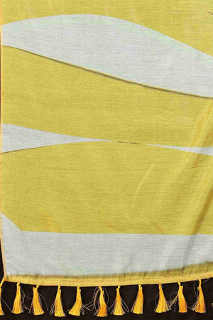 Yellow Zari Cotton Blend Saree