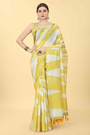 Yellow Zari Cotton Blend Saree