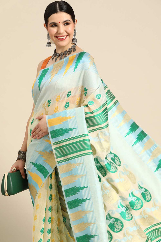 White Cotton Woven Saree