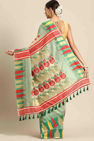 Green Cotton Woven Saree