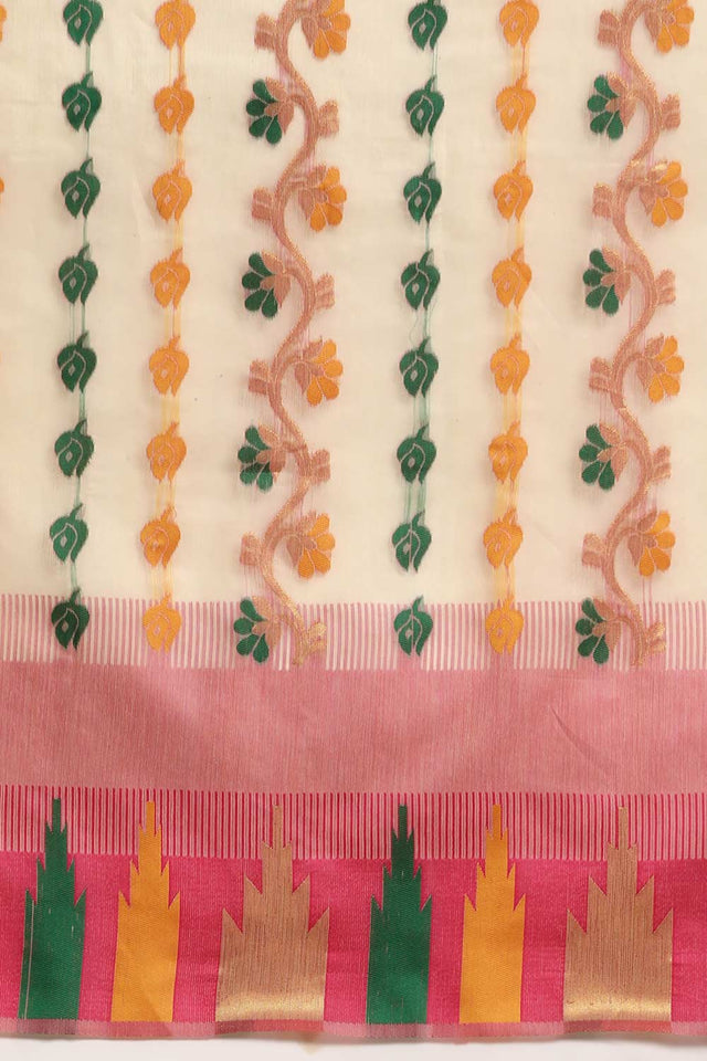 Pink Cotton Woven Saree