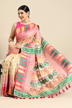 Pink Cotton Woven Saree