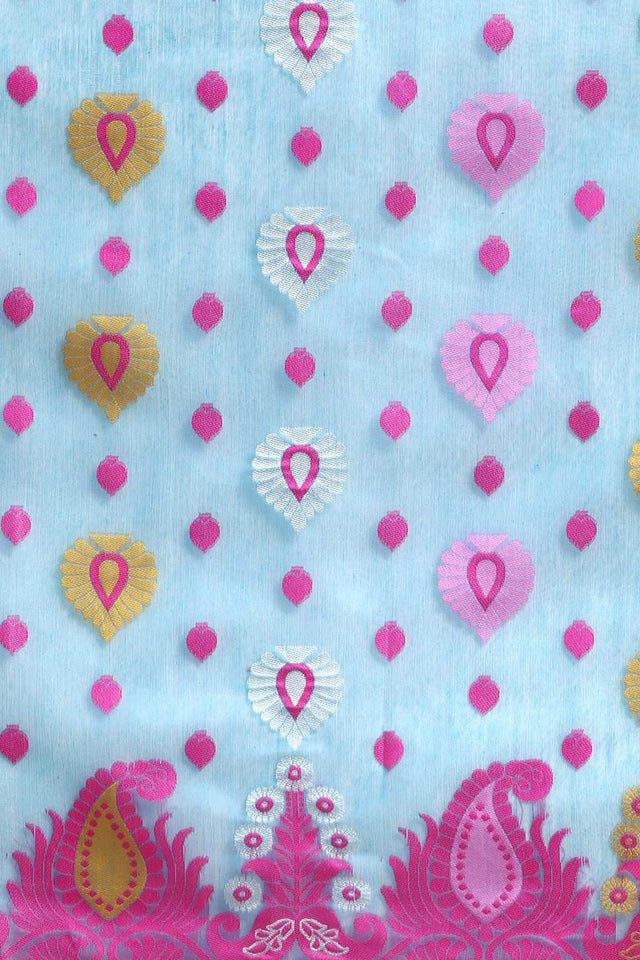 Blue Cotton Woven Saree