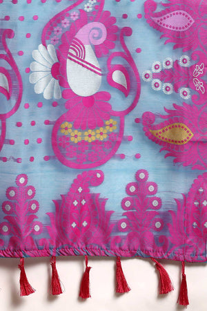 Blue Cotton Woven Saree